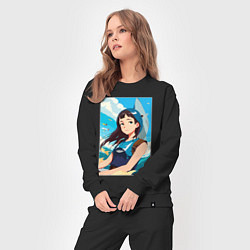 Костюм хлопковый женский Девочка и океан, цвет: черный — фото 2