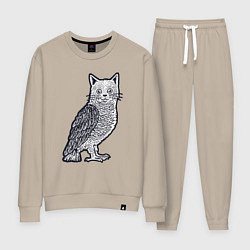 Костюм хлопковый женский Кошка сова, цвет: миндальный