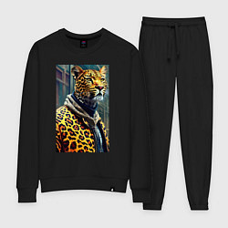 Костюм хлопковый женский Крутой леопард житель мегаполиса, цвет: черный