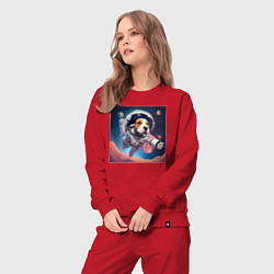 Костюм хлопковый женский Собака в космосе, цвет: красный — фото 2