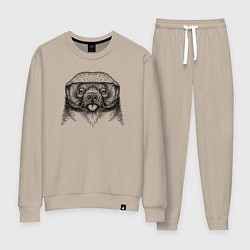 Костюм хлопковый женский Медоед высунул язык, цвет: миндальный