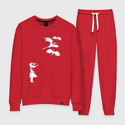 Костюм хлопковый женский Девочка и драконы, цвет: красный