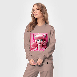 Костюм хлопковый женский Barbie cat, цвет: пыльно-розовый — фото 2