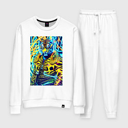 Костюм хлопковый женский Neon tiger - pop art - neural network, цвет: белый