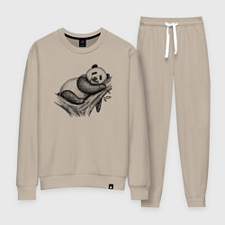 Костюм хлопковый женский Панда жует бамбук, цвет: миндальный