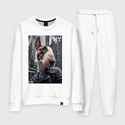 Костюм хлопковый женский Dude bull terrier in New York - ai art, цвет: белый