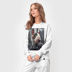 Костюм хлопковый женский Dude bull terrier in New York - ai art, цвет: белый — фото 2
