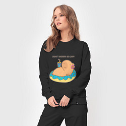 Костюм хлопковый женский Капибара с пончиком dont worry be capy, цвет: черный — фото 2