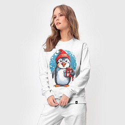 Костюм хлопковый женский Пингвин с новогодним подарком, цвет: белый — фото 2