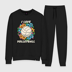Костюм хлопковый женский I love volleyball, цвет: черный