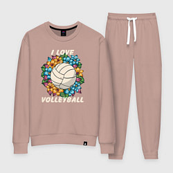 Костюм хлопковый женский I love volleyball, цвет: пыльно-розовый