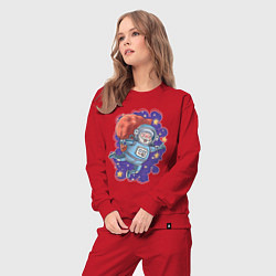 Костюм хлопковый женский Дед Мороз-космонавт в космосе, цвет: красный — фото 2