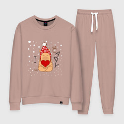 Костюм хлопковый женский Капибара с сердцем: я люблю, цвет: пыльно-розовый