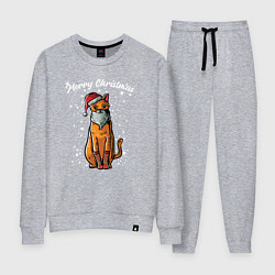 Костюм хлопковый женский Рождественский котик, цвет: меланж