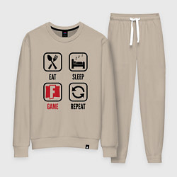 Костюм хлопковый женский Eat - sleep - Fortnite - repeat, цвет: миндальный