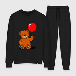 Костюм хлопковый женский Плюшевый медведь с воздушным шариком, цвет: черный