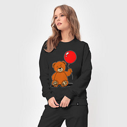 Костюм хлопковый женский Плюшевый медведь с воздушным шариком, цвет: черный — фото 2