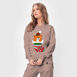 Костюм хлопковый женский Игрушечный мишка в носке, цвет: пыльно-розовый — фото 2