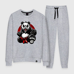 Костюм хлопковый женский Панда в прыжке на фоне красного солнца, цвет: меланж
