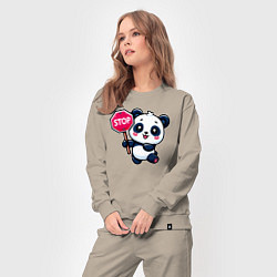 Костюм хлопковый женский Милая панда со знаком стоп, цвет: миндальный — фото 2