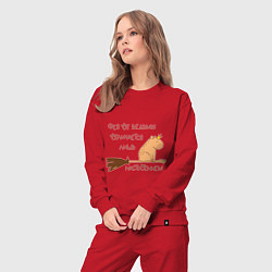 Костюм хлопковый женский Мем капибара на метле: фея и ведьма, цвет: красный — фото 2