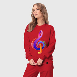 Костюм хлопковый женский Скрипичный ключ в цвете, цвет: красный — фото 2