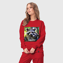 Костюм хлопковый женский Два влюбленных енота: любить, цвет: красный — фото 2