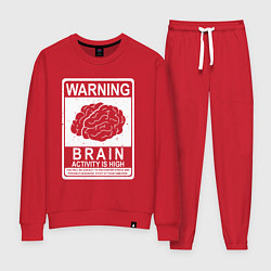 Костюм хлопковый женский Warning - high brain activity, цвет: красный