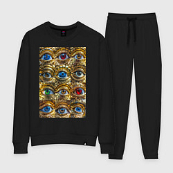 Костюм хлопковый женский Глаза разноцветные из золота в стиле стимпанк, цвет: черный
