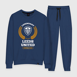 Костюм хлопковый женский Лого Leeds United и надпись legendary football clu, цвет: тёмно-синий