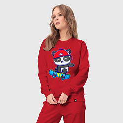 Костюм хлопковый женский Panda skater, цвет: красный — фото 2