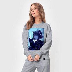 Костюм хлопковый женский Девчонка кошка с котёнком - нейросеть, цвет: меланж — фото 2