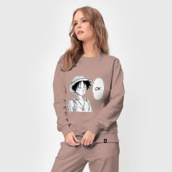 Костюм хлопковый женский Луффи Д соломенная шляпа, цвет: пыльно-розовый — фото 2