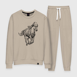 Костюм хлопковый женский Лошадь в новогоднем колпаке, цвет: миндальный