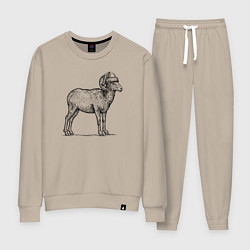 Костюм хлопковый женский Барашек в новогодней шапке, цвет: миндальный