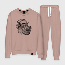 Костюм хлопковый женский Кабан новогодний, цвет: пыльно-розовый