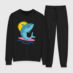 Костюм хлопковый женский Акула серфит, цвет: черный