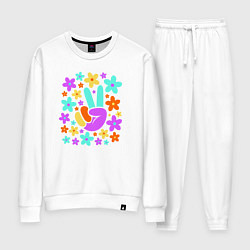 Костюм хлопковый женский Flower peace, цвет: белый