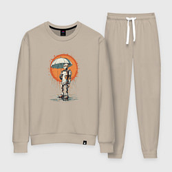 Костюм хлопковый женский Робот под дождём с зонтом, цвет: миндальный