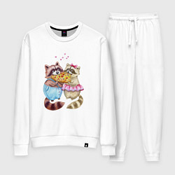 Костюм хлопковый женский Пицца и енотики, цвет: белый