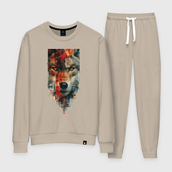 Костюм хлопковый женский Дикий волк картина, цвет: миндальный