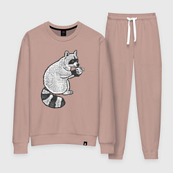Костюм хлопковый женский Енотик с яблоком, цвет: пыльно-розовый