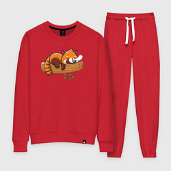 Костюм хлопковый женский Красная панда спит на дереве, цвет: красный