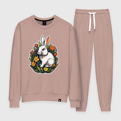 Костюм хлопковый женский Заяц и цветы, цвет: пыльно-розовый