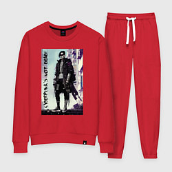 Костюм хлопковый женский Cyberpunks not dead - motto ai art, цвет: красный