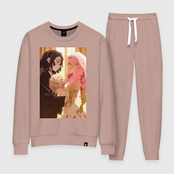 Костюм хлопковый женский Клинок, рассекающий демонов Обанай Игуро, цвет: пыльно-розовый