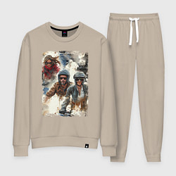 Костюм хлопковый женский Мотокросс -акварель, цвет: миндальный