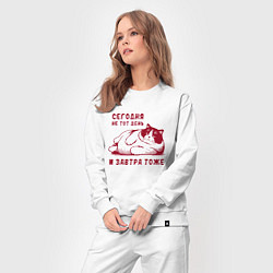 Костюм хлопковый женский Недовольный толстый котик сегодня не тот день, цвет: белый — фото 2