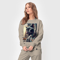 Костюм хлопковый женский Cool dude panther from New York - ai art, цвет: миндальный — фото 2