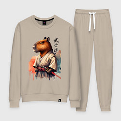 Костюм хлопковый женский Capybara samurai - ai art fantasy, цвет: миндальный